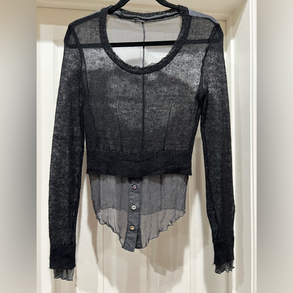 CUSTOM One of a Kind Silk Merino Wool long sleeve top Sz SM